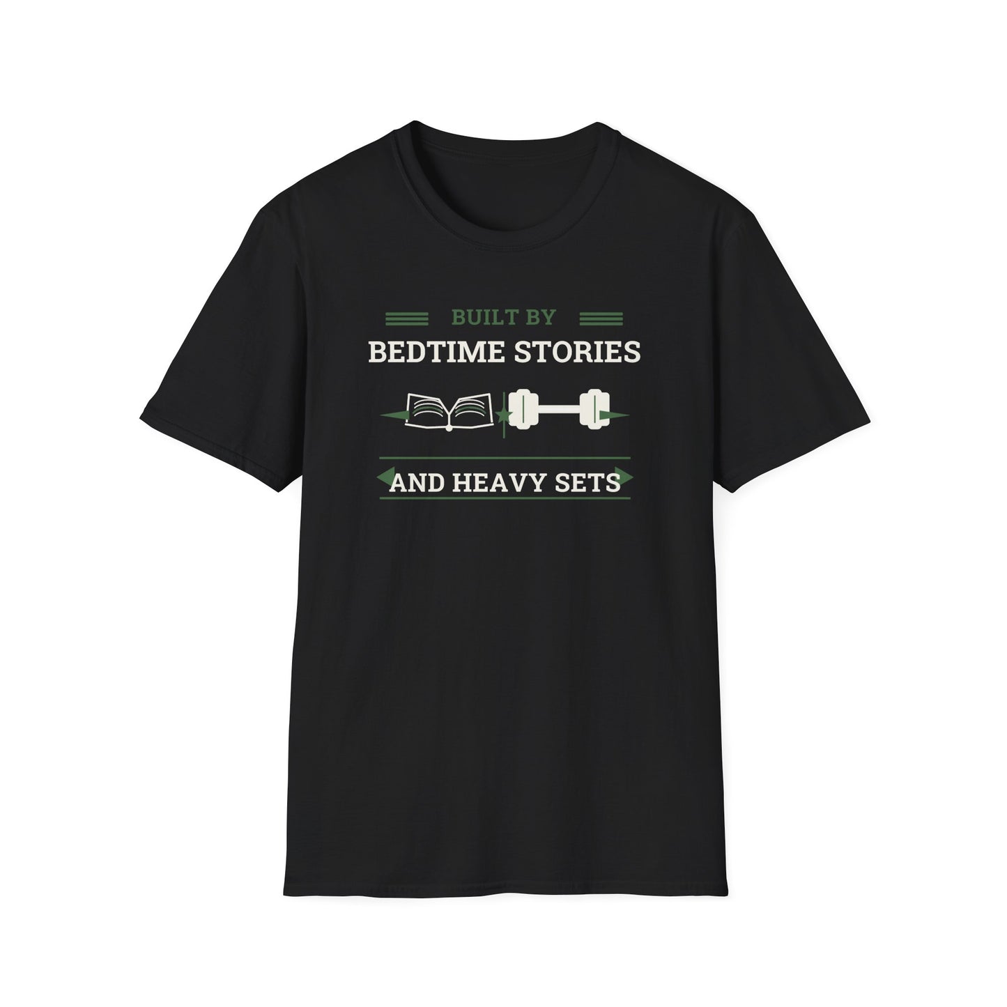 Built by Bedtime Stories and Heavy Sets Fit Dad T-Shirt | Funny Gym Dad Shirt, Workout Dad Gift, Fatherhood Fitness Tee