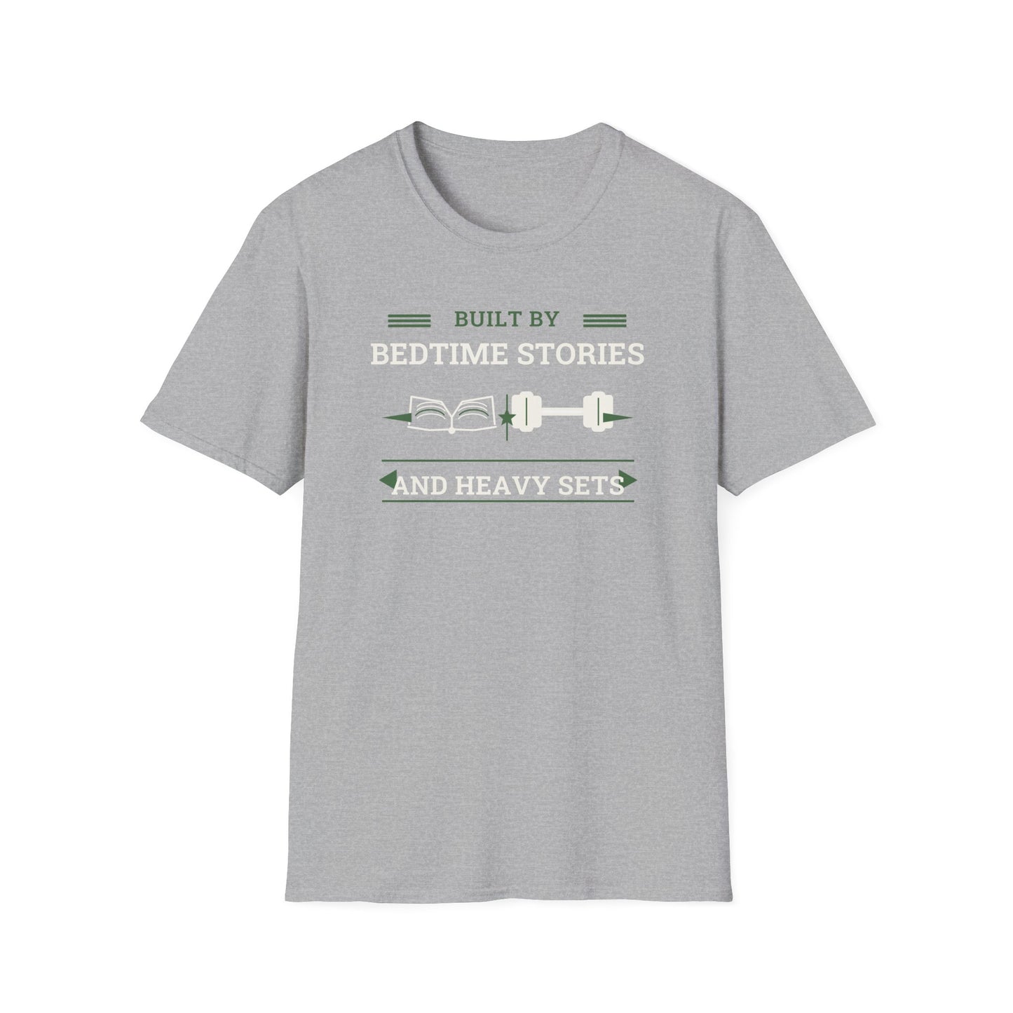 Built by Bedtime Stories and Heavy Sets Fit Dad T-Shirt | Funny Gym Dad Shirt, Workout Dad Gift, Fatherhood Fitness Tee