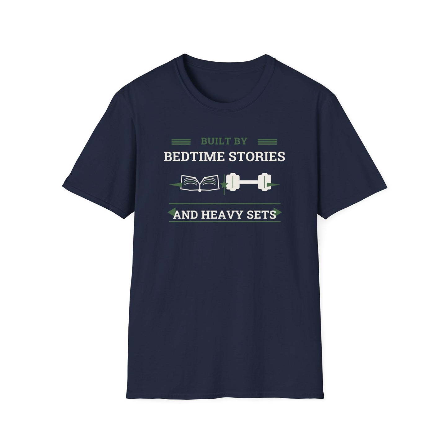 Built by Bedtime Stories and Heavy Sets Fit Dad T-Shirt | Funny Gym Dad Shirt, Workout Dad Gift, Fatherhood Fitness Tee