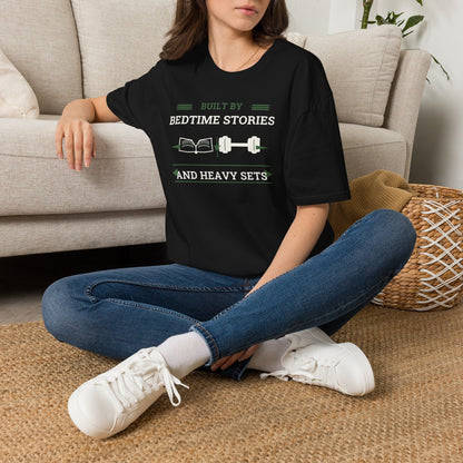 Built by Bedtime Stories and Heavy Sets Fit Dad T-Shirt | Funny Gym Dad Shirt, Workout Dad Gift, Fatherhood Fitness Tee