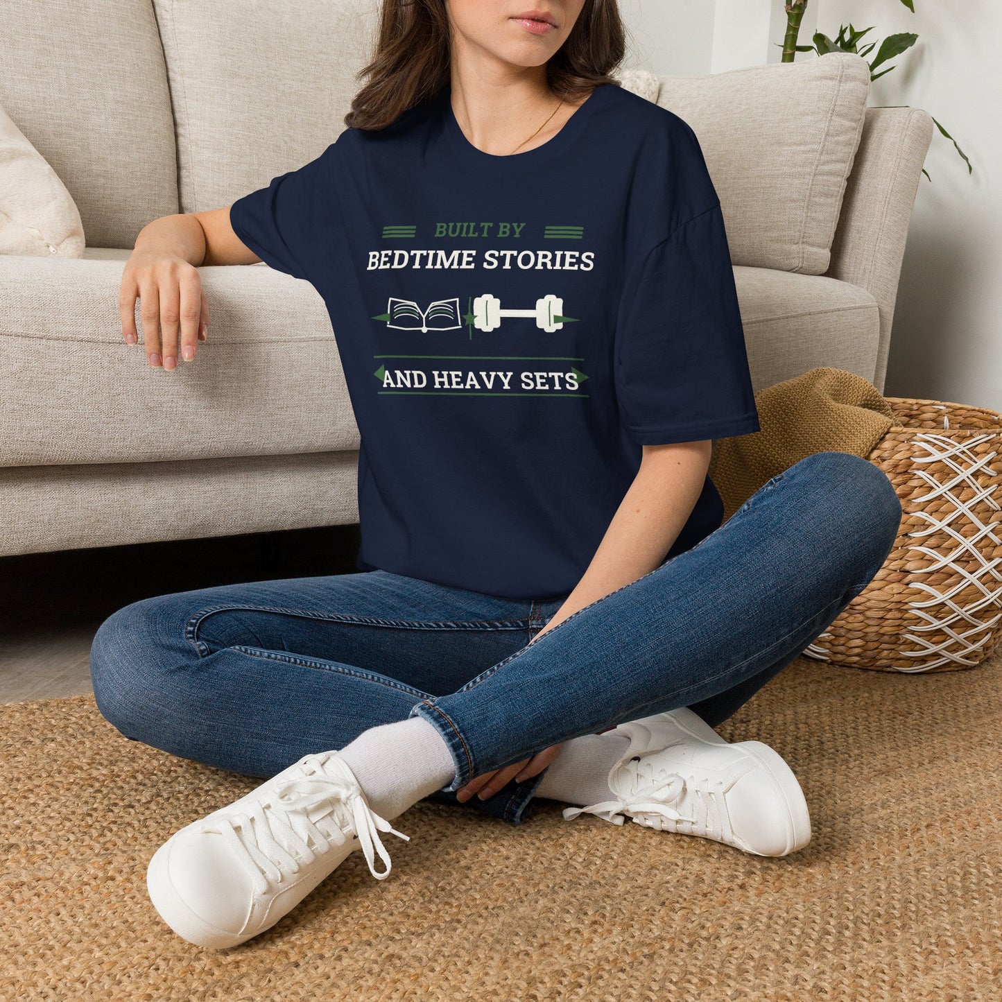 Built by Bedtime Stories and Heavy Sets Fit Dad T-Shirt | Funny Gym Dad Shirt, Workout Dad Gift, Fatherhood Fitness Tee