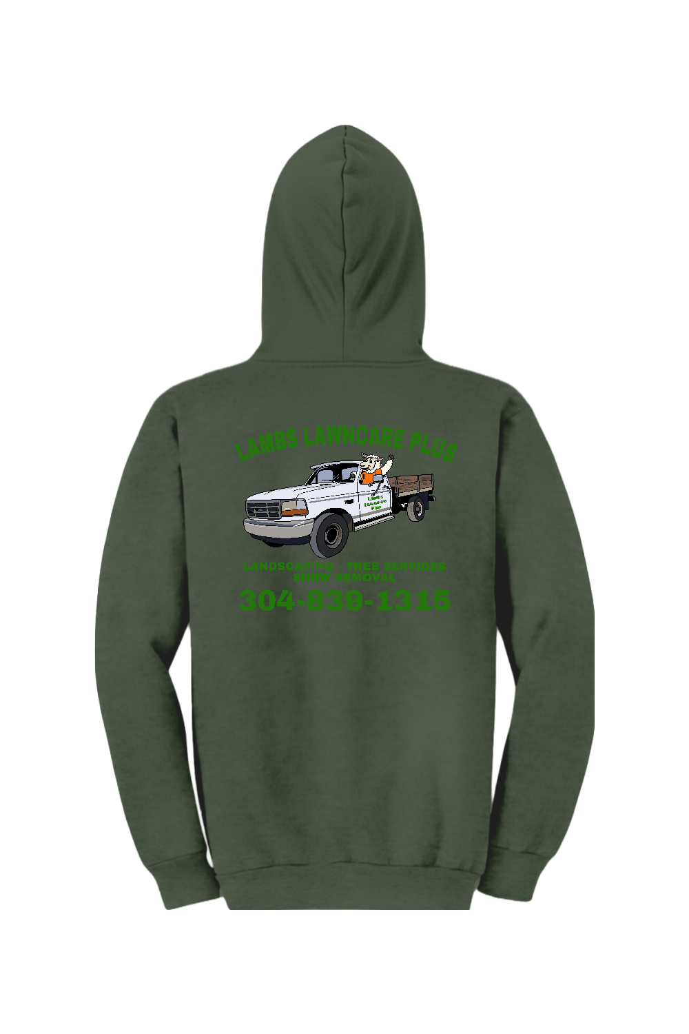 Lambs Lawncare Plus — Military Green — back — high-resolution mockup