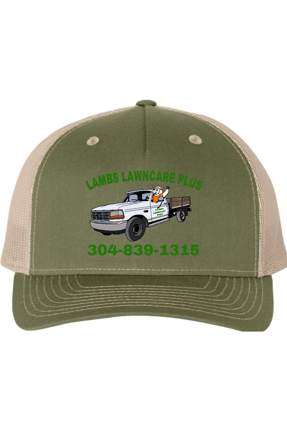 Lambs Lawncare Plus — Army Olive Green/ Tan — front — high-resolution mockup