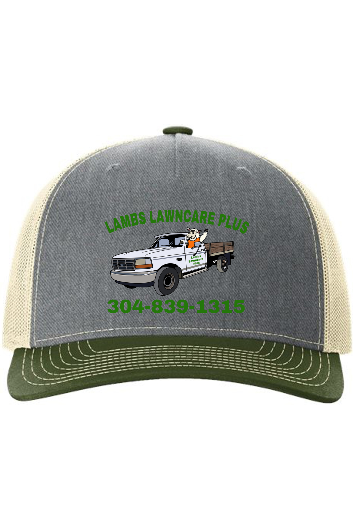 Lambs Lawncare Plus — Heather Grey/ Birch/ Army — front — high-resolution mockup
