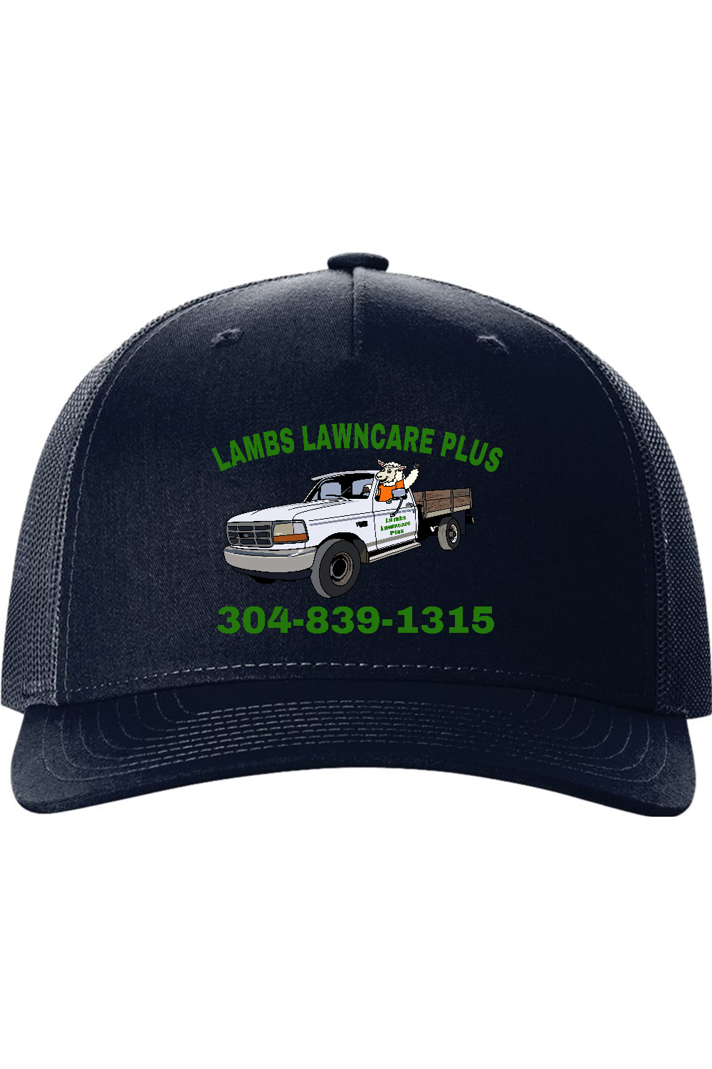 Lambs Lawncare Plus — Navy — front — high-resolution mockup