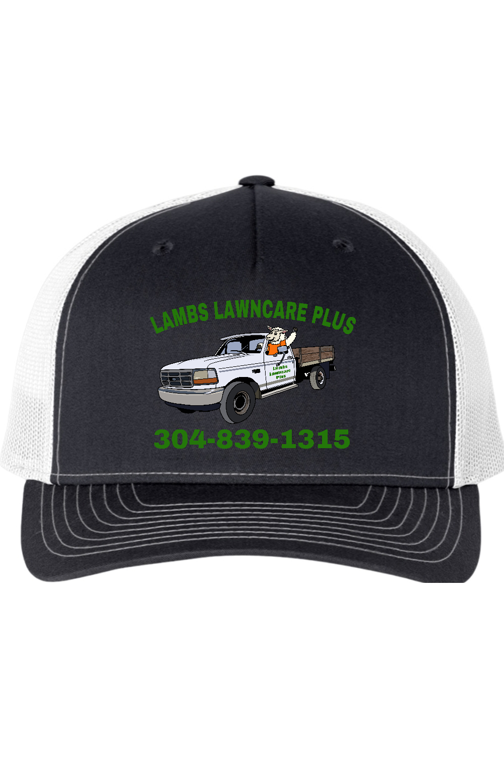 Lambs Lawncare Plus — Navy/ White — front — high-resolution mockup