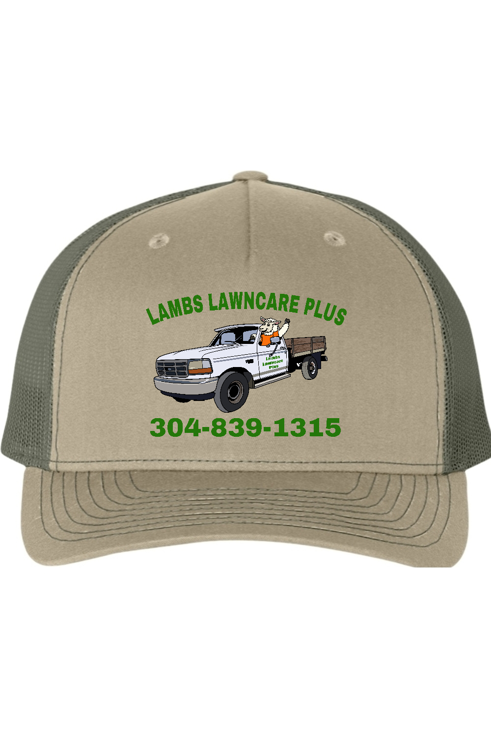 Lambs Lawncare Plus — Pale Khaki/ Loden Green — front — high-resolution mockup
