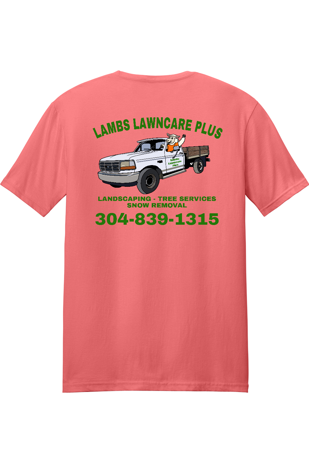 Lambs Lawncare Plus — Coral Silk — back — high-resolution mockup