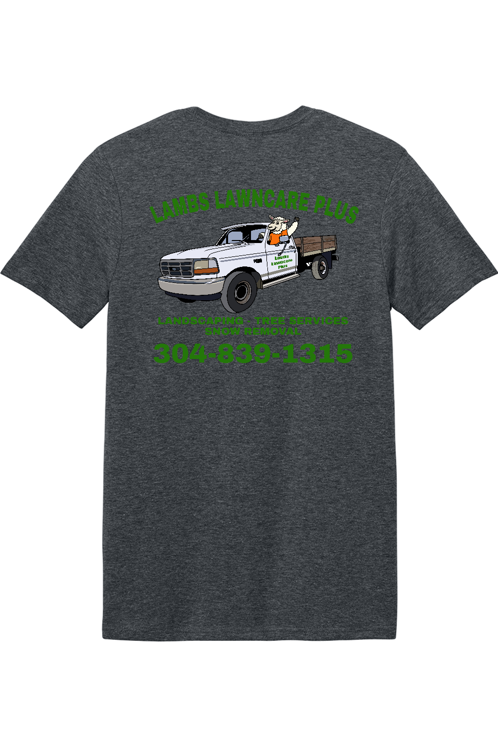 Lambs Lawncare Plus — Dark Heather — back — high-resolution mockup