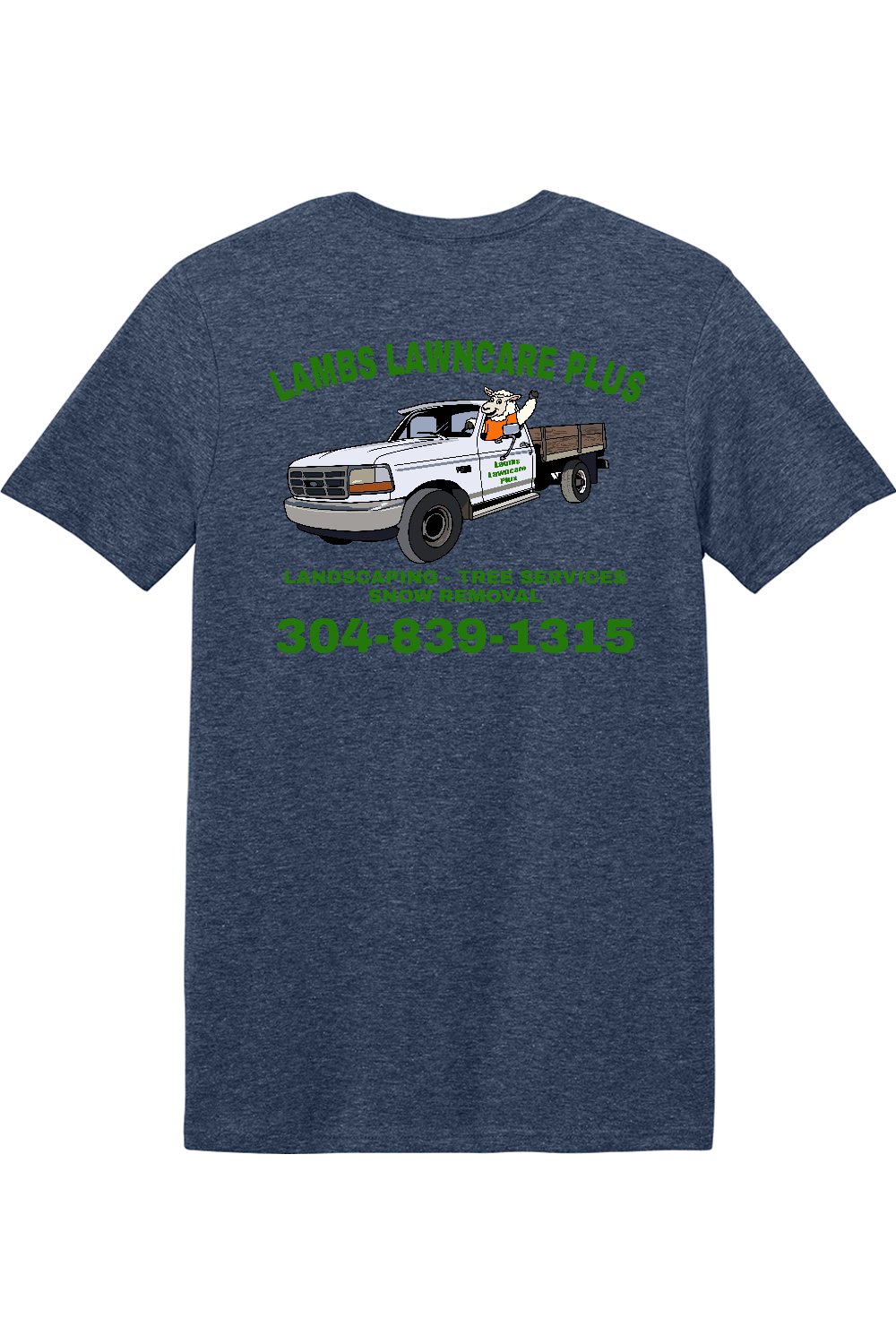 Lambs Lawncare Plus — Heather Navy — back — high-resolution mockup