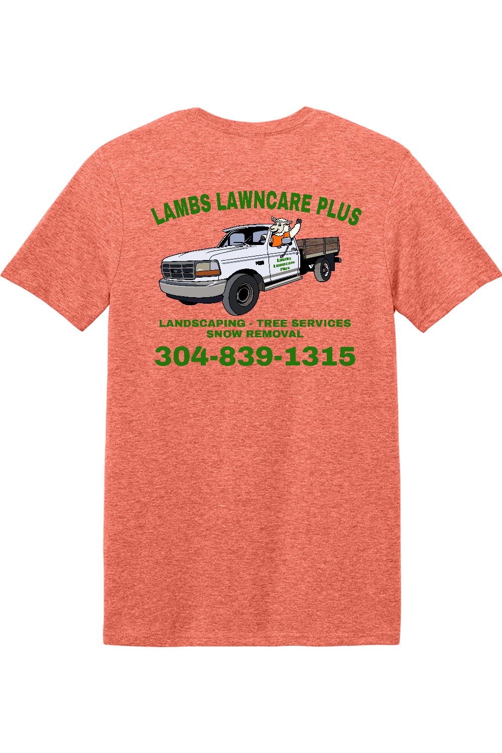 Lambs Lawncare Plus — Heather Orange — back — high-resolution mockup