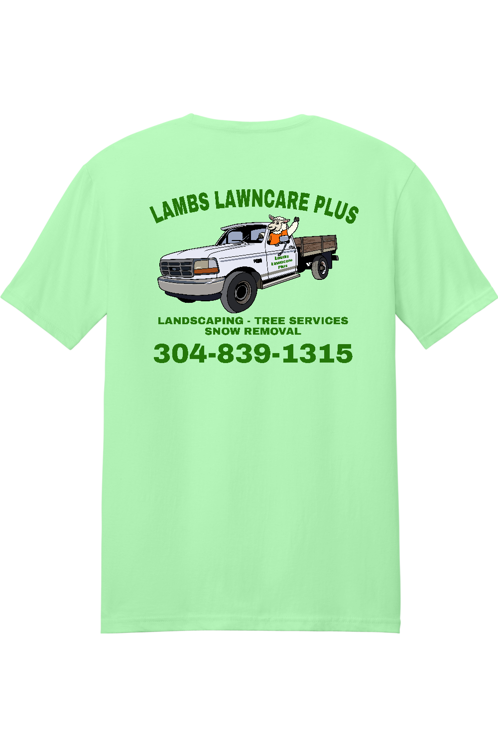 Lambs Lawncare Plus — Mint Green — back — high-resolution mockup